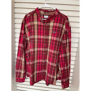 Columbia Men's 2XL Red Plaid Long Sleeve Button-Down Shirt Casual Fall Winter